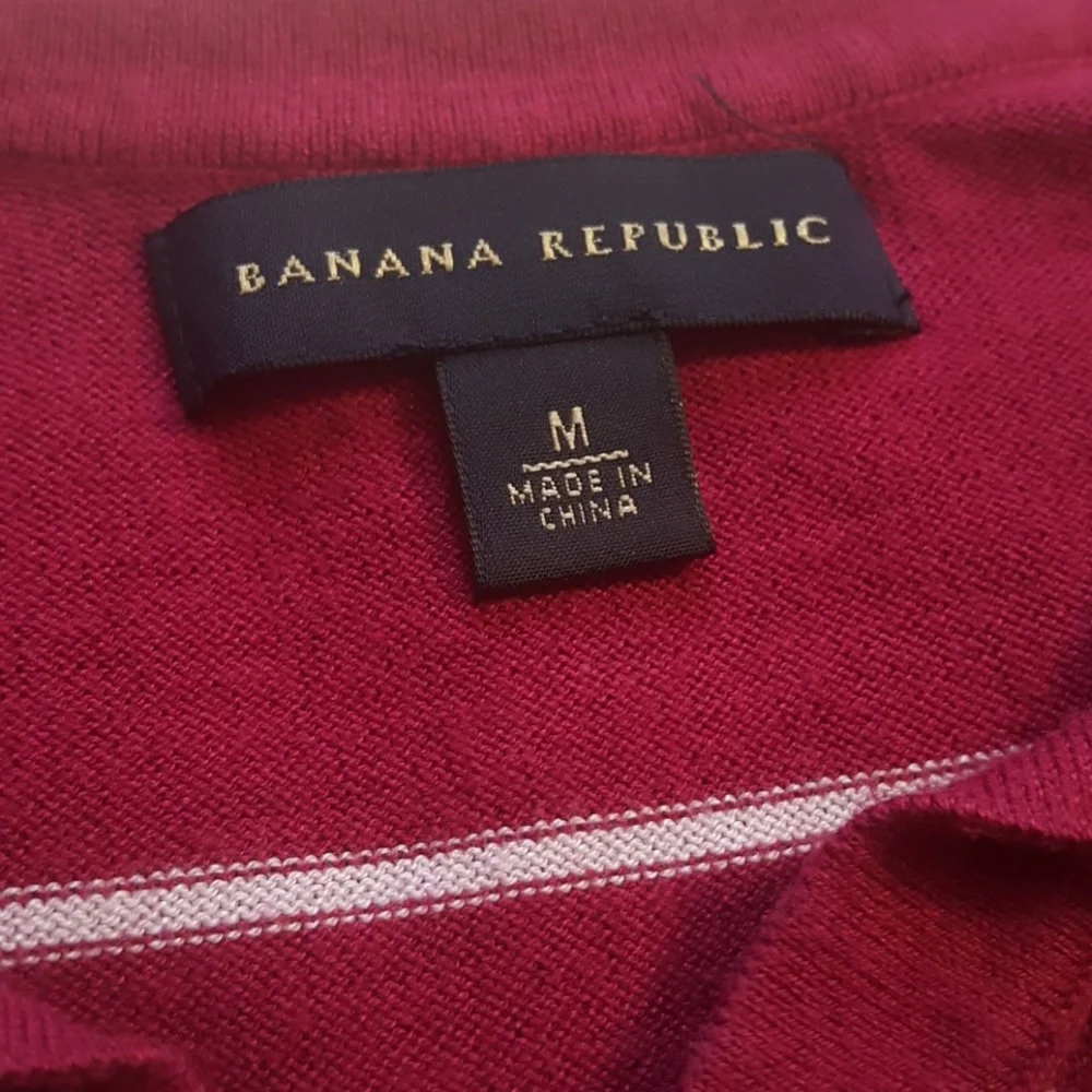 Banana Republic Maroon & Gray Collar Sweater Shortsleeve Poplin Preppy Shirt-M